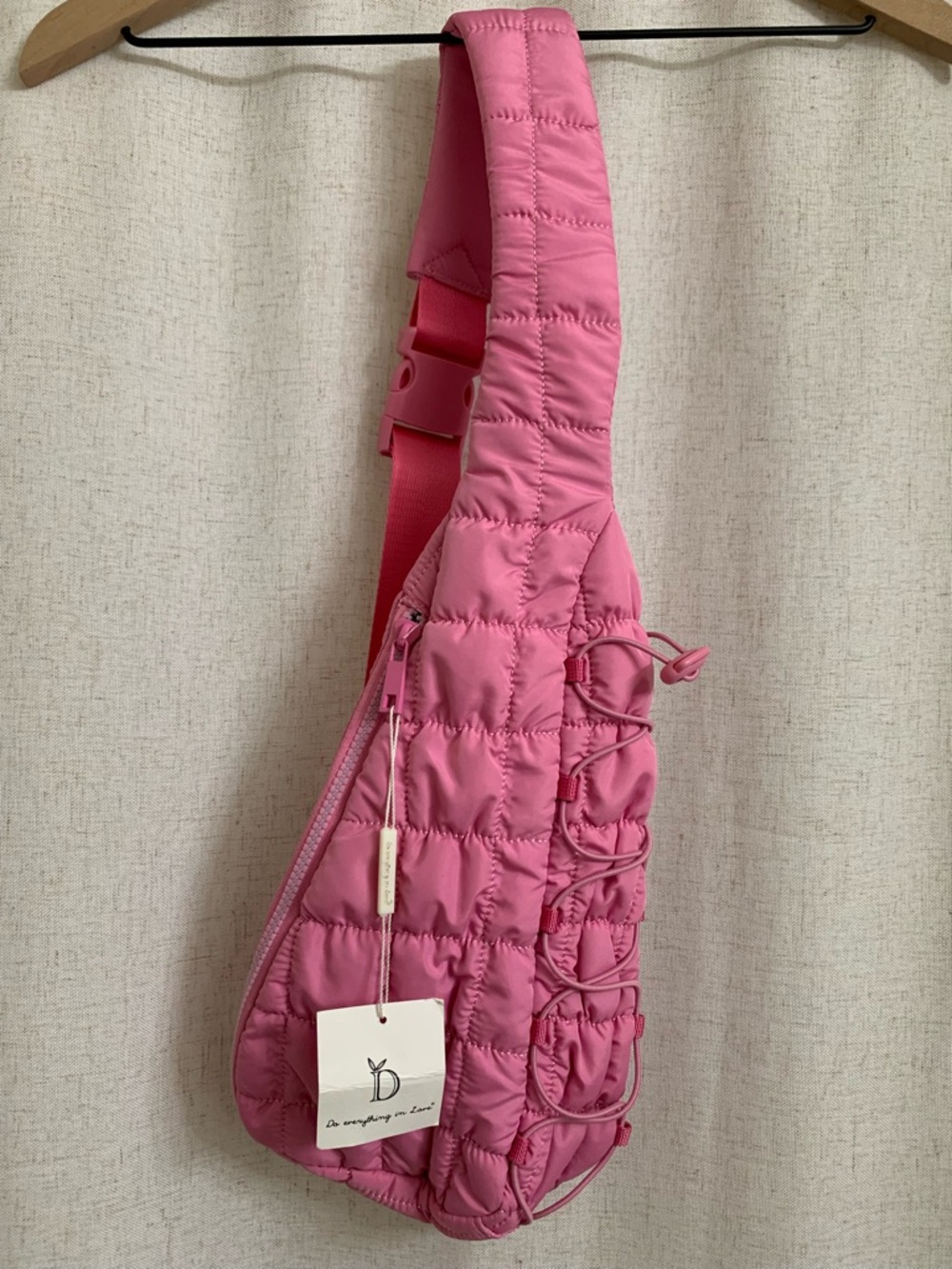Do Everything in Love Pink Quilted Crossbody Sling Bag Travel New Cord Girly